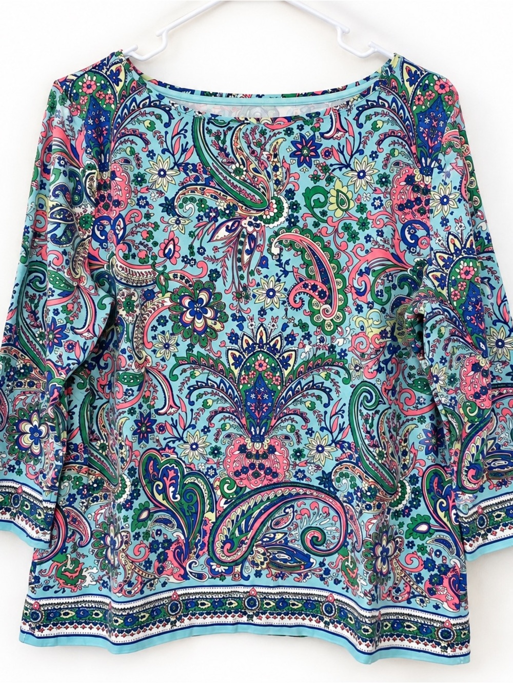 Talbots Aqua Paisley Floral Boatneck Tunic